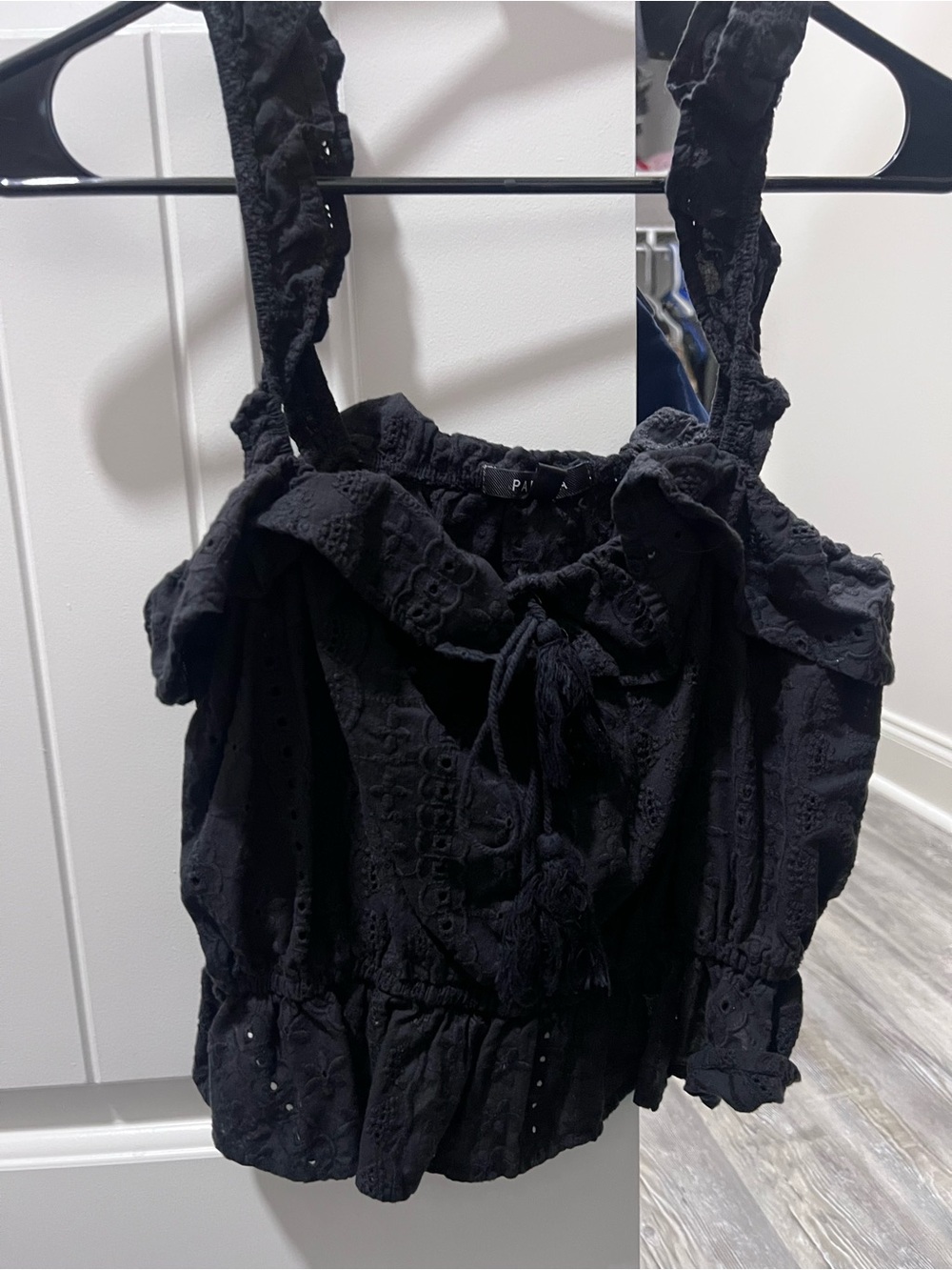 Papaya Black Eyelet Ruffle Crop Tank
